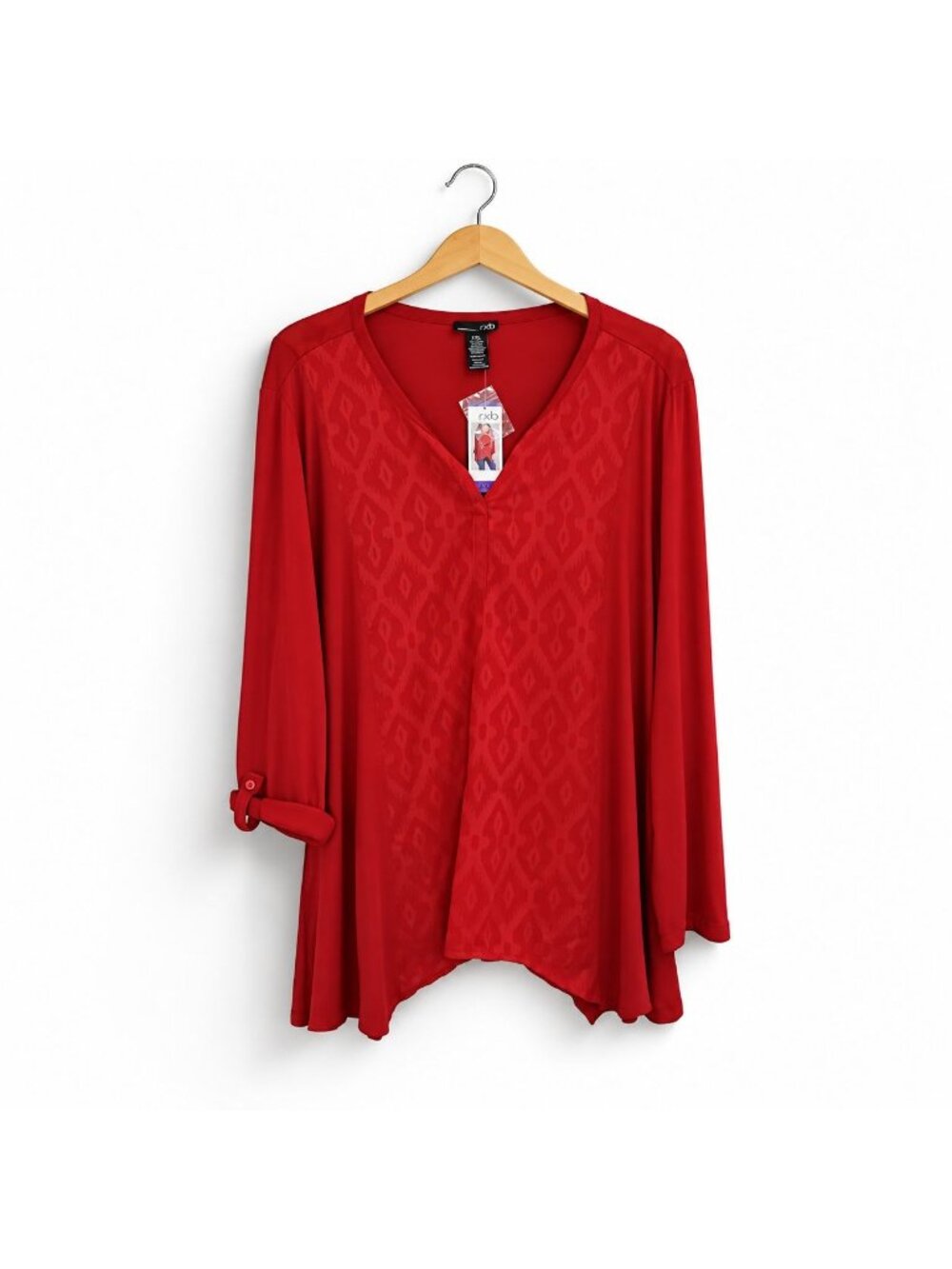 RXB Blouse Women’s 2XL Jester Red Embroidered Roll Tab Boho Holiday Top NWT